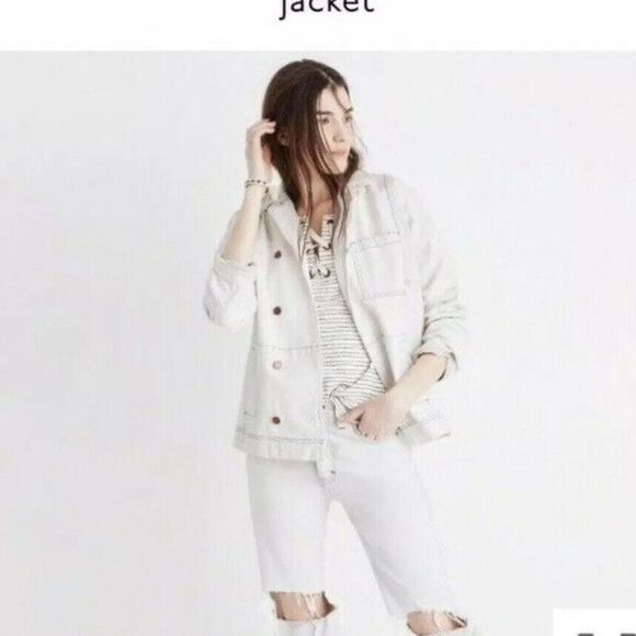 NWT SUPER CUTE ! Madewell x Where I Was From Women's White JEAN Jacket M - Picture 1 of 6